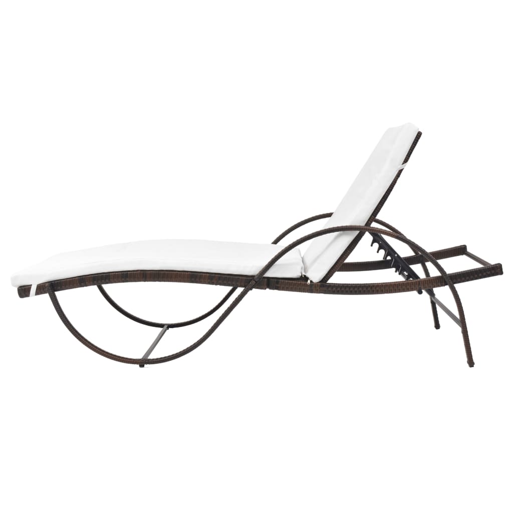Lettino Prendisole con Cuscino e Tavolo in Polyrattan Marrone | homemem39