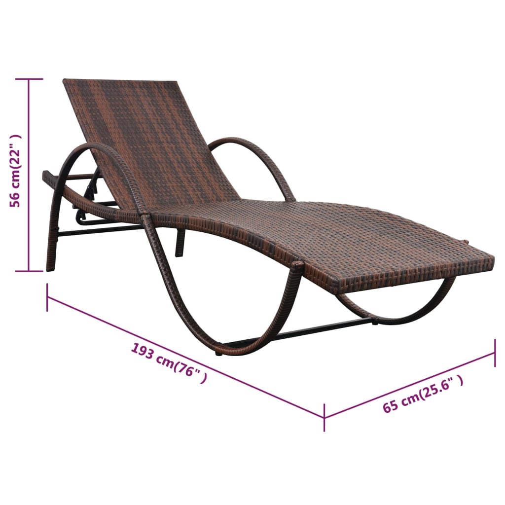 Lettino Prendisole con Cuscino e Tavolo in Polyrattan Marrone - homemem39