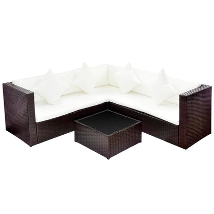 Set Divani da Giardino 4 pz con Cuscini in Polyrattan Marrone - homemem39