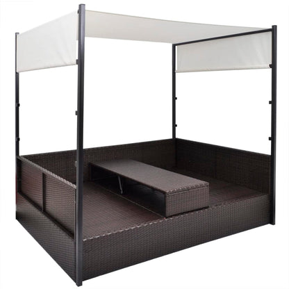 Lettino da Giardino con Tetto Marrone 190x130 cm in Polyrattan