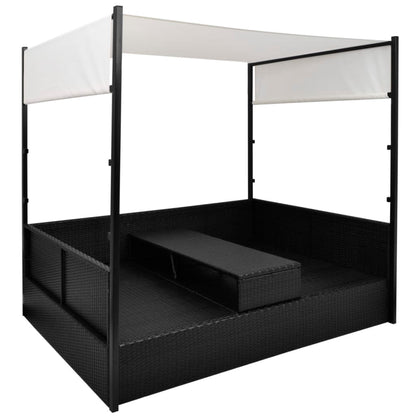 Lettino da Giardino con Tetto Nero 190x130 cm in Polyrattan | homemem39