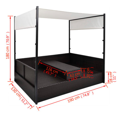 Lettino da Giardino con Tetto Nero 190x130 cm in Polyrattan - homemem39