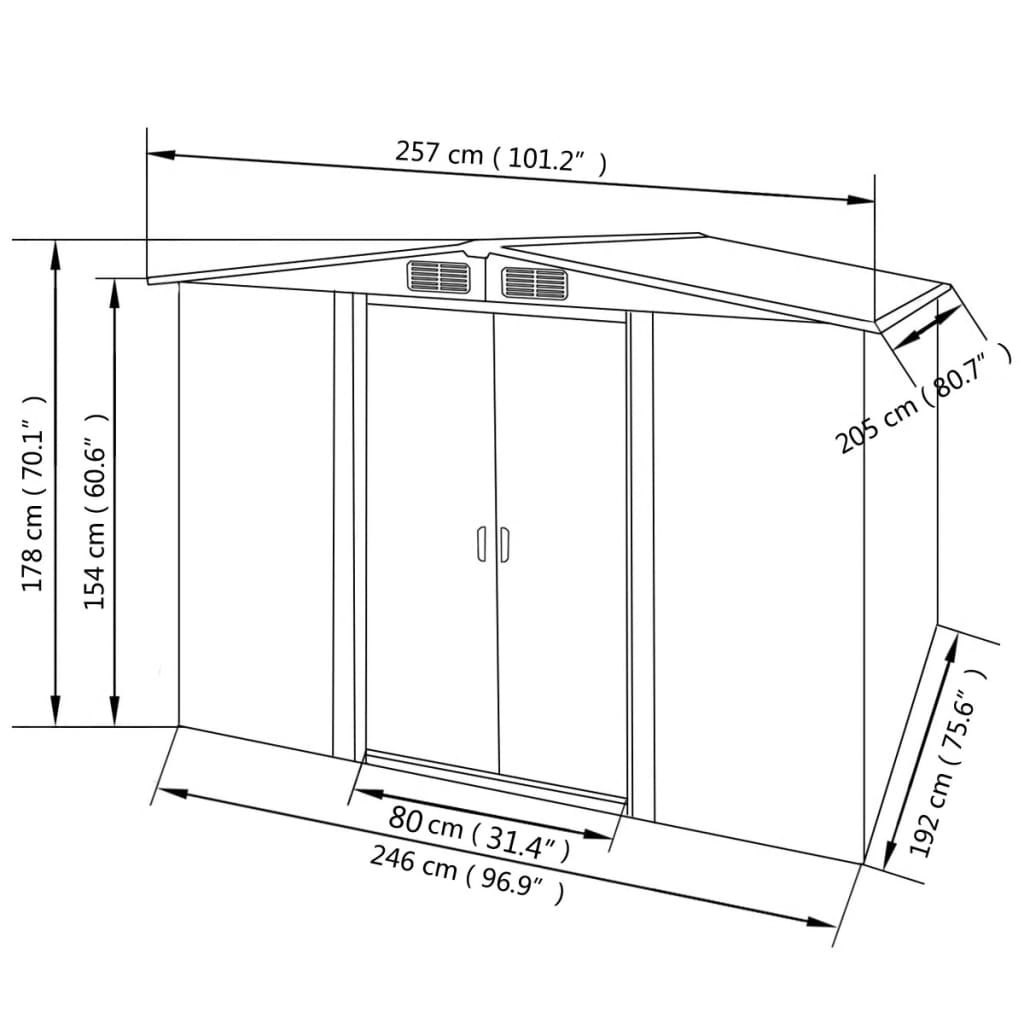 Capanno per Attrezzi in Metallo Grigio 257x205x178 cm - homemem39