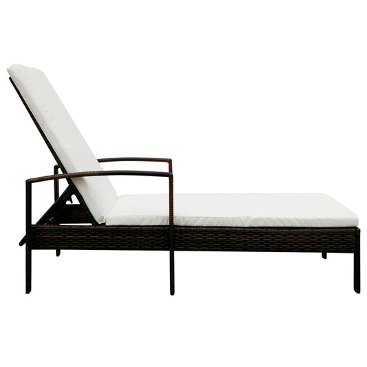 Lettino Prendisole con Cuscino in Polyrattan Marrone | homemem39