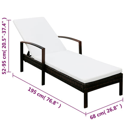 Lettino Prendisole con Cuscino in Polyrattan Marrone - homemem39