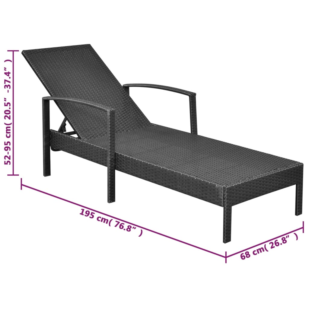 Lettino Prendisole con Cuscino in Polyrattan Nero - homemem39