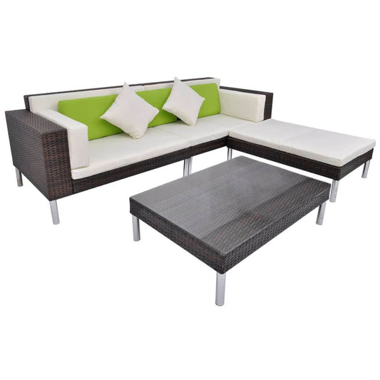Set Divani da Giardino 4 pz con Cuscini in Polyrattan Marrone - homemem39
