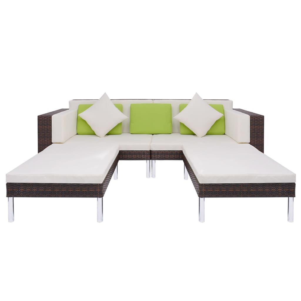 Set Divani da Giardino 4 pz con Cuscini in Polyrattan Marrone - homemem39