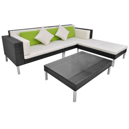 Set Divani da Giardino 4 pz con Cuscini in Polyrattan Nero | homemem39