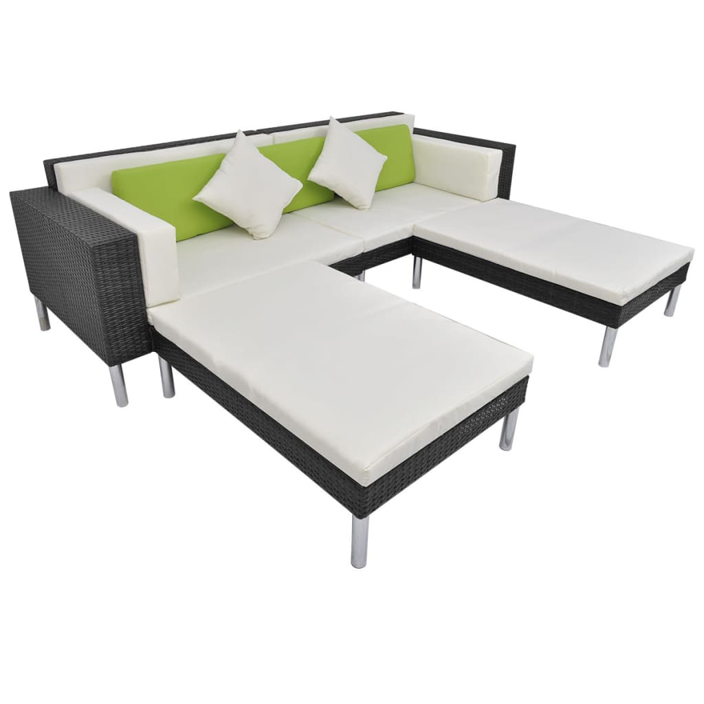 Set Divani da Giardino 4 pz con Cuscini in Polyrattan Nero | homemem39