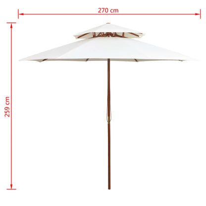 Ombrellone 2 Livelli 270x270 cm con Palo in Legno Bianco Crema | homemem39