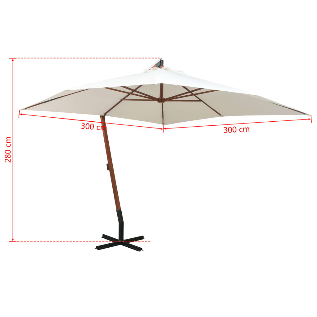 Ombrellone Pensile 300x300 cm Palo in Legno Bianco - homemem39