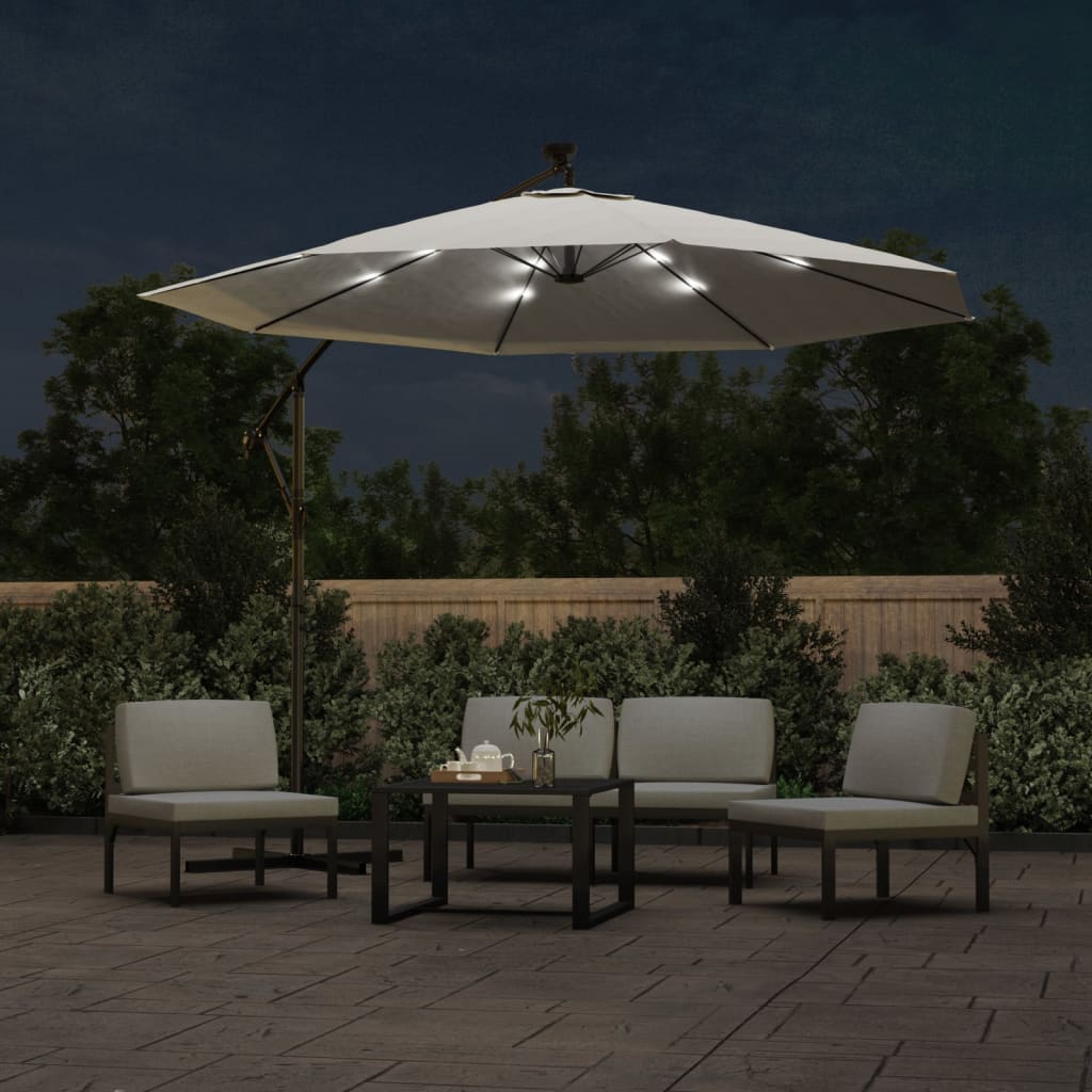 Ombrellone Pensile con Luci LED 300 cm Sabbia Palo in Metallo | homemem39