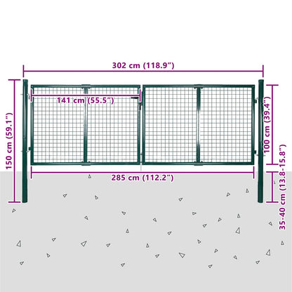 Cancello per Recinzione in Acciaio 300x100 cm Verde | homemem39