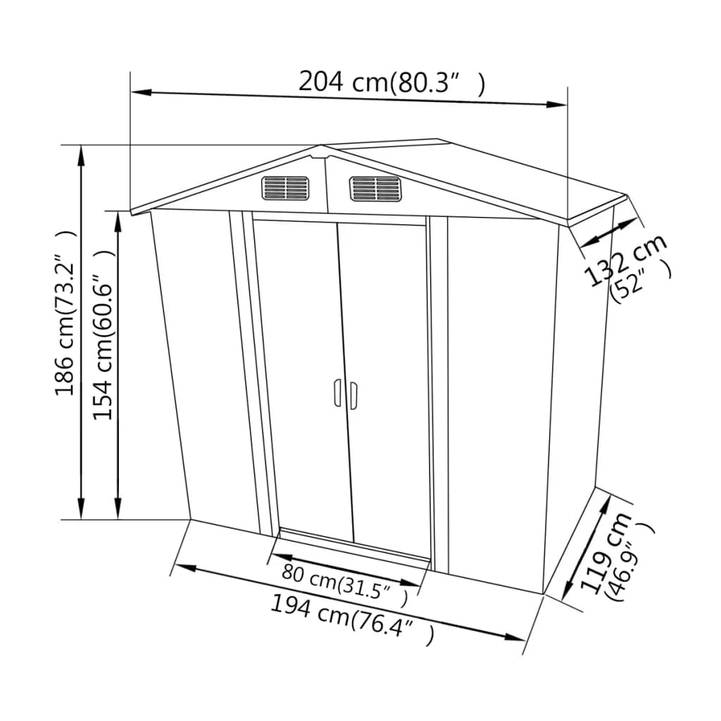 Capanno per Attrezzi in Metallo Grigio 204x132x186 cm - homemem39