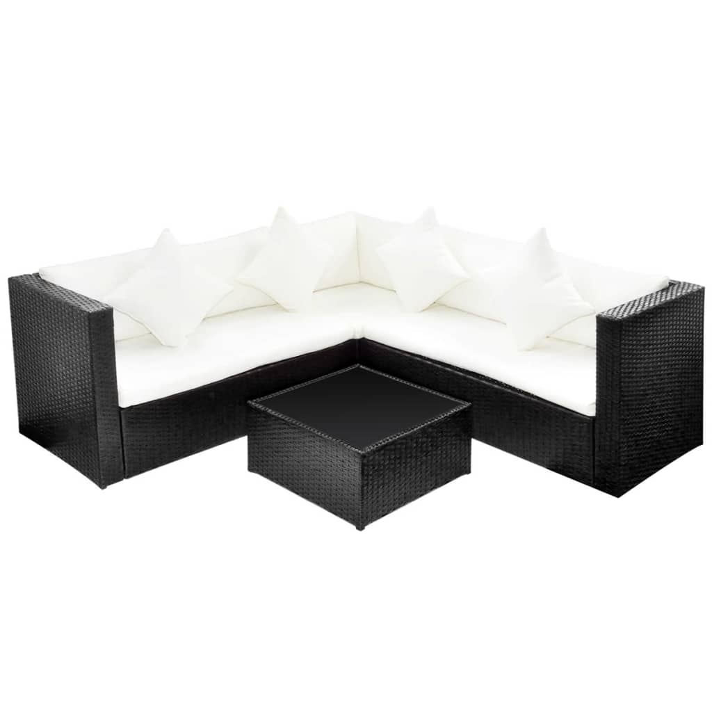 Set Divani da Giardino 4 pz con Cuscini in Polyrattan Nero - homemem39