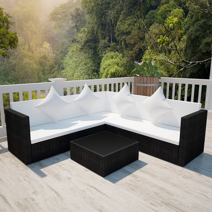 Set Divani da Giardino 4 pz con Cuscini in Polyrattan Nero - homemem39