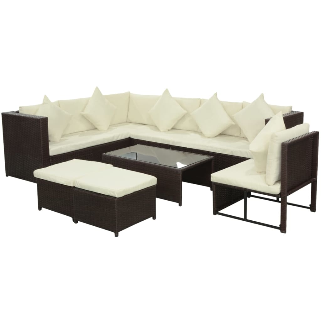 Set Divani da Giardino 8 pz con Cuscini in Polyrattan Marrone - homemem39