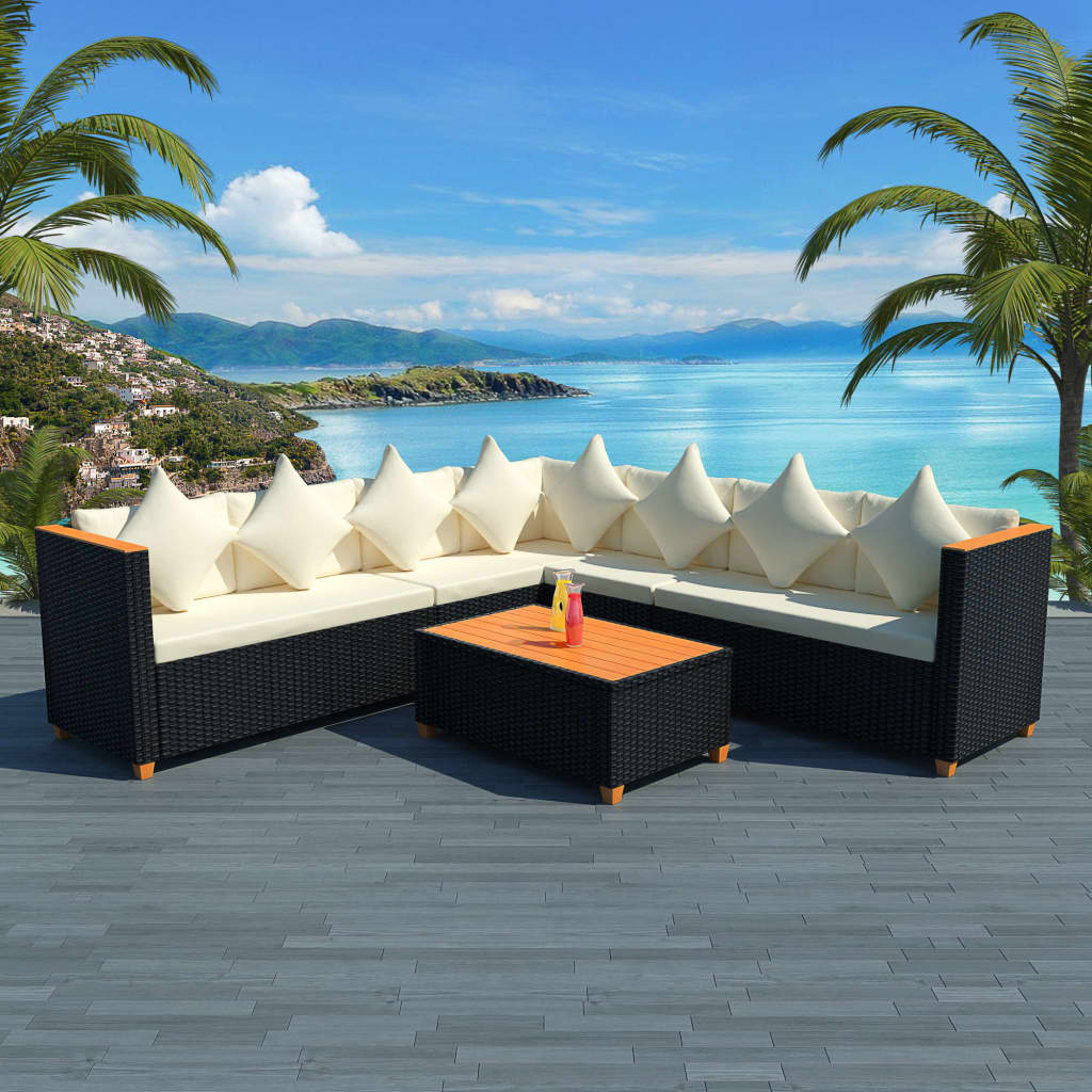 Set Divani da Giardino 5 pz con Cuscini in Polyrattan Nero - homemem39