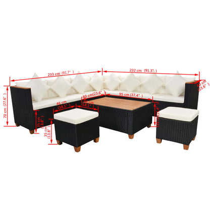 Set Divani da Giardino 7 pz con Cuscini in Polyrattan Nero | homemem39