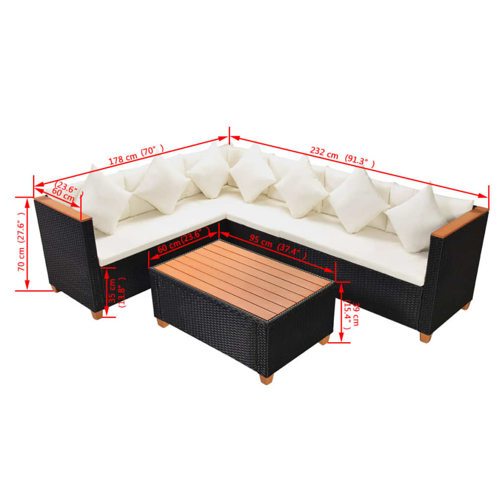 Set Divani da Giardino 4 pz con Cuscini in Polyrattan Nero - homemem39