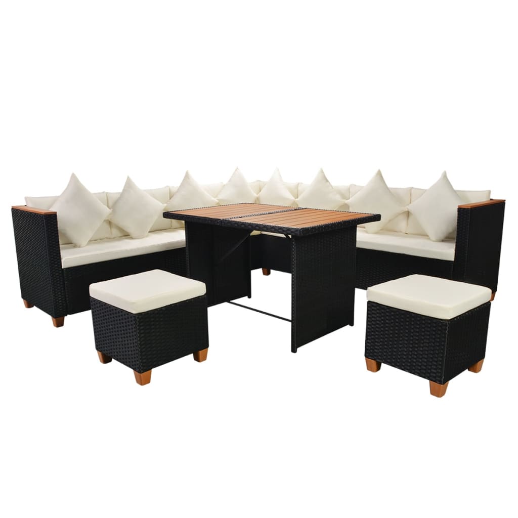 Set Divani da Giardino 7 pz con Cuscini in Polyrattan Nero | homemem39
