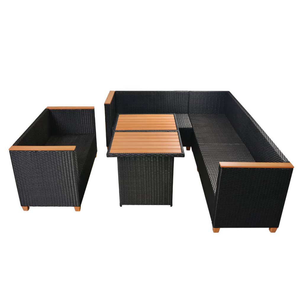Set Divani da Giardino 5 pz con Cuscini in Polyrattan Nero | homemem39