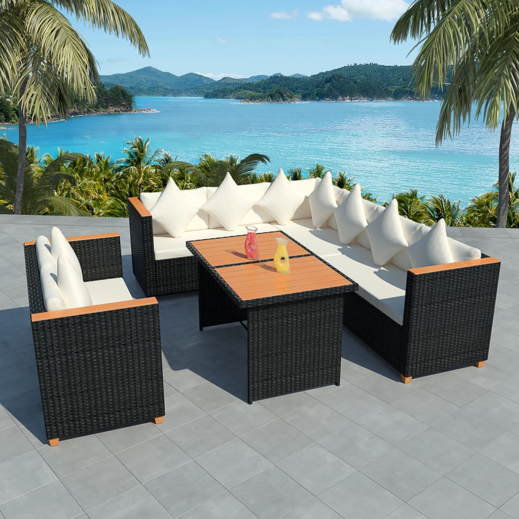 Set Divani da Giardino 5 pz con Cuscini in Polyrattan Nero | homemem39