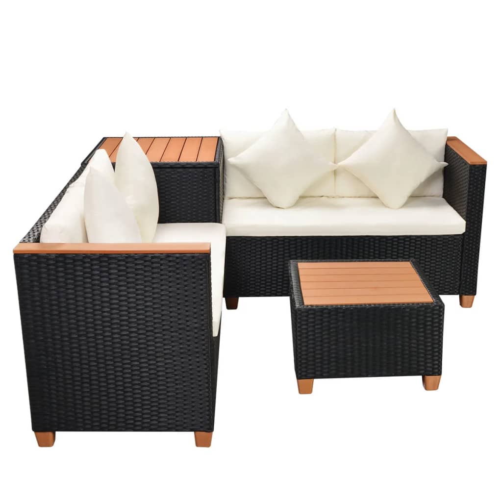 Set Divani da Giardino 4 pz con Cuscini in Polyrattan Nero