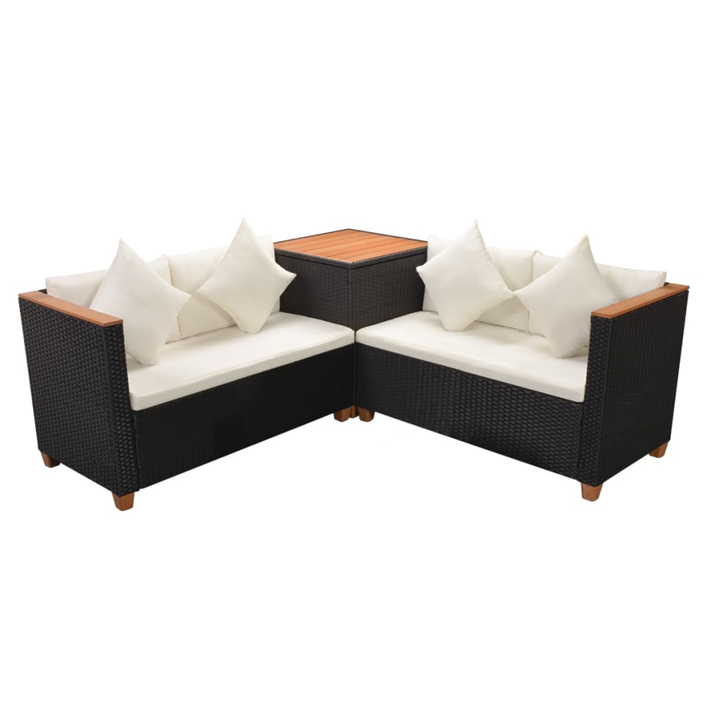 Set Divani da Giardino 4 pz con Cuscini in Polyrattan Nero