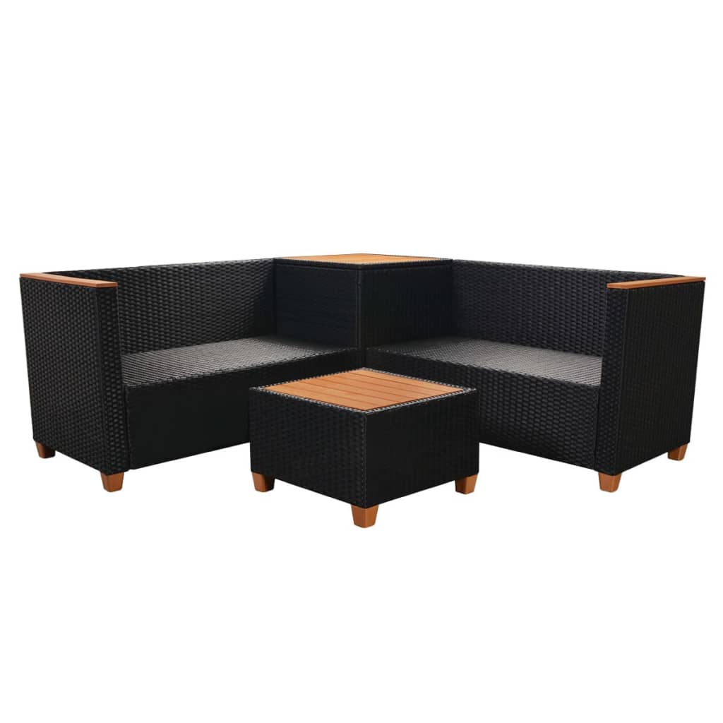 Set Divani da Giardino 4 pz con Cuscini in Polyrattan Nero