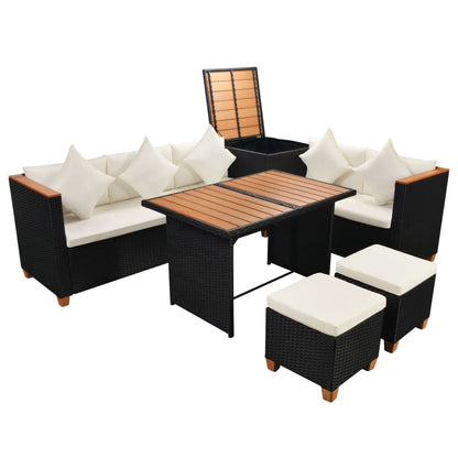 Set Divani da Giardino 7 pz con Cuscini in Polyrattan Nero | homemem39