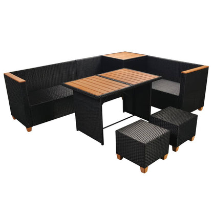 Set Divani da Giardino 7 pz con Cuscini in Polyrattan Nero | homemem39