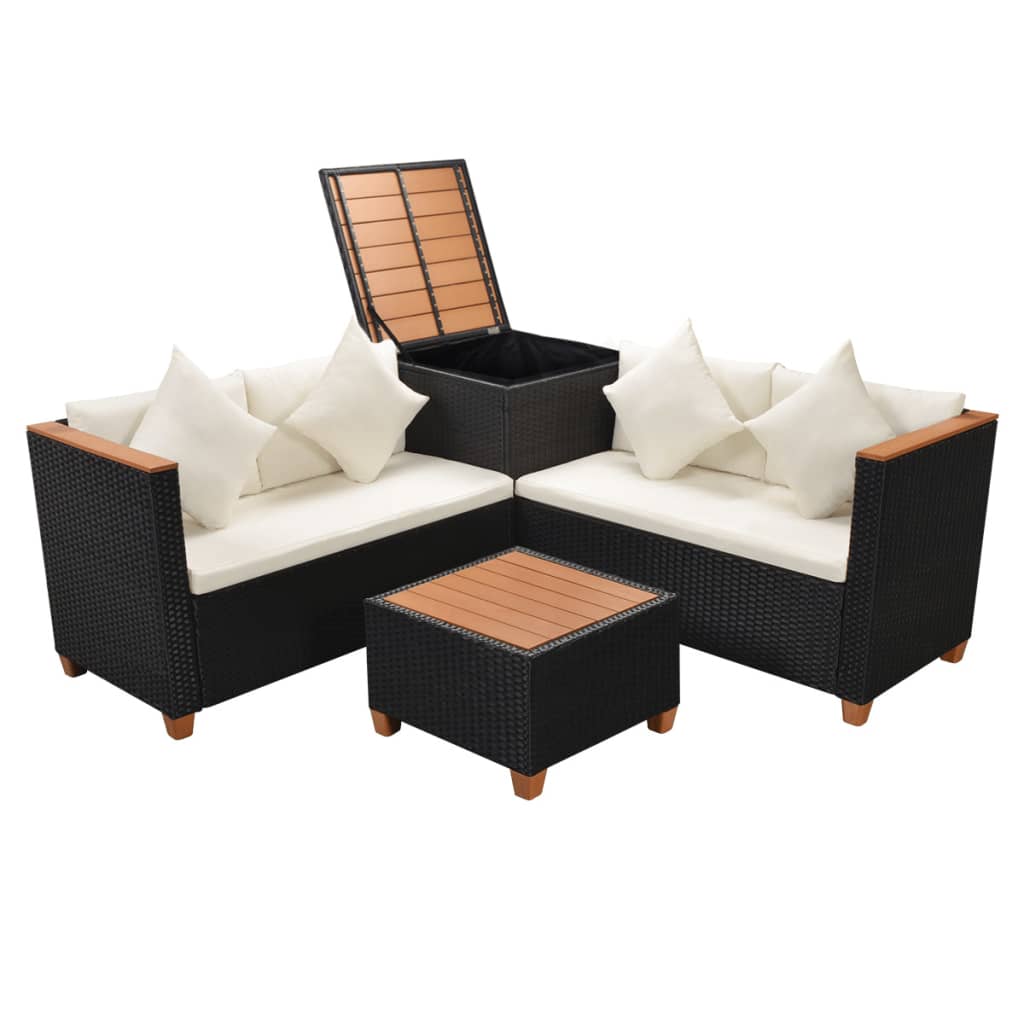 Set Divani da Giardino 4 pz con Cuscini in Polyrattan Nero - homemem39