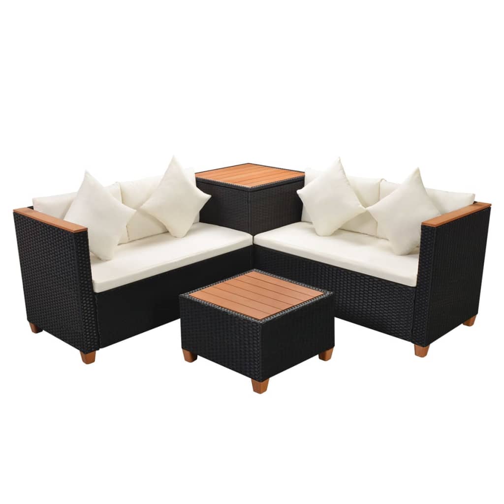 Set Divani da Giardino 4 pz con Cuscini in Polyrattan Nero - homemem39