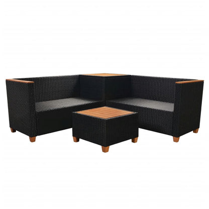 Set Divani da Giardino 4 pz con Cuscini in Polyrattan Nero - homemem39