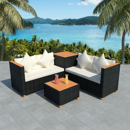 Set Divani da Giardino 4 pz con Cuscini in Polyrattan Nero - homemem39