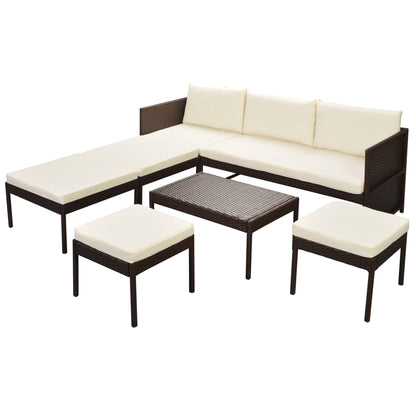 Set Divani da Giardino 6 pz con Cuscini in Polyrattan Marrone - homemem39