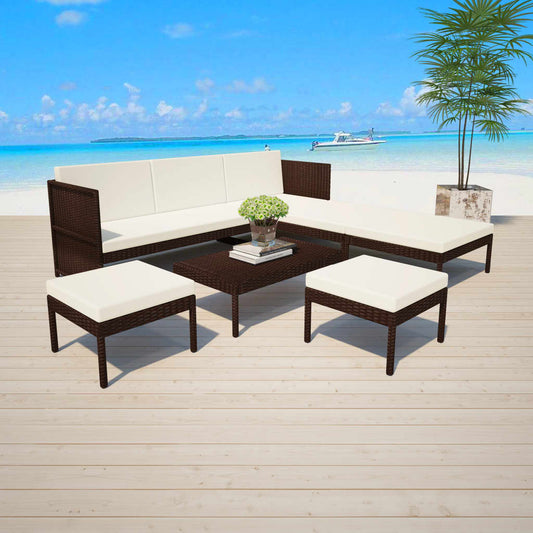 Set Divani da Giardino 6 pz con Cuscini in Polyrattan Marrone - homemem39