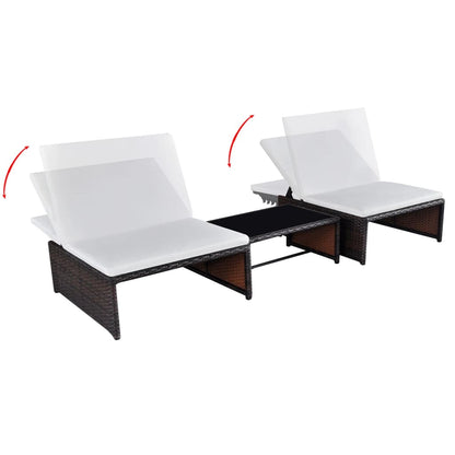 Sedie da Giardino Reclinabili 2 pz con Tavolo Polyrattan - homemem39