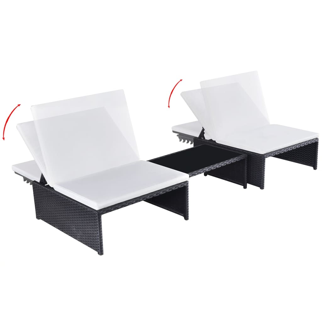 Sedie da Giardino Reclinabili 2 pz con Tavolo in Polyrattan