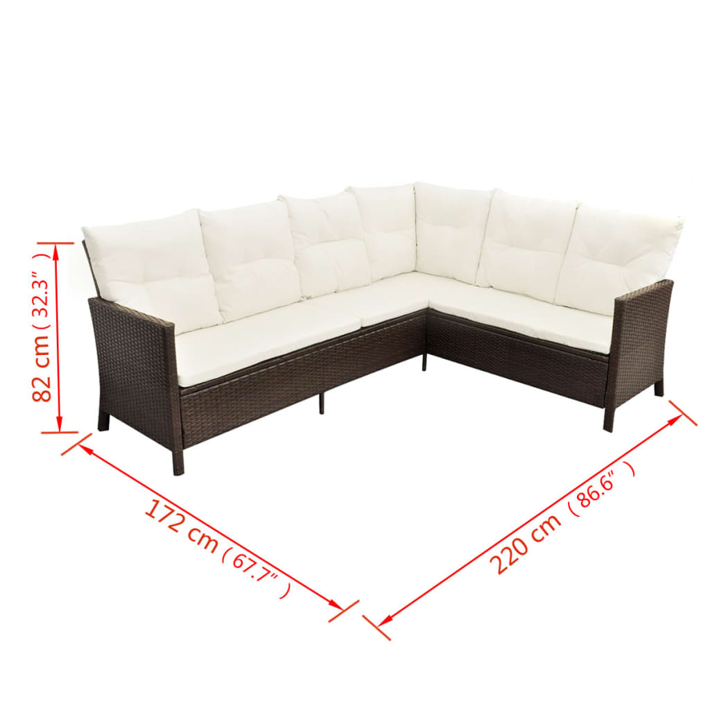 Set Divani da Giardino 4 pz con Cuscini in Polyrattan Marrone | homemem39