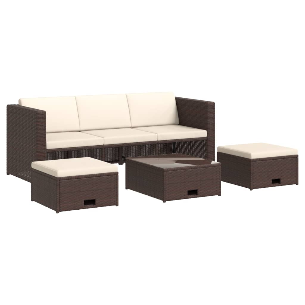 Set Divani da Giardino 4 pz con Cuscini in Polyrattan Marrone | homemem39