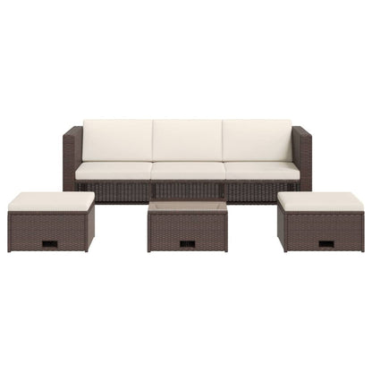 Set Divani da Giardino 4 pz con Cuscini in Polyrattan Marrone | homemem39