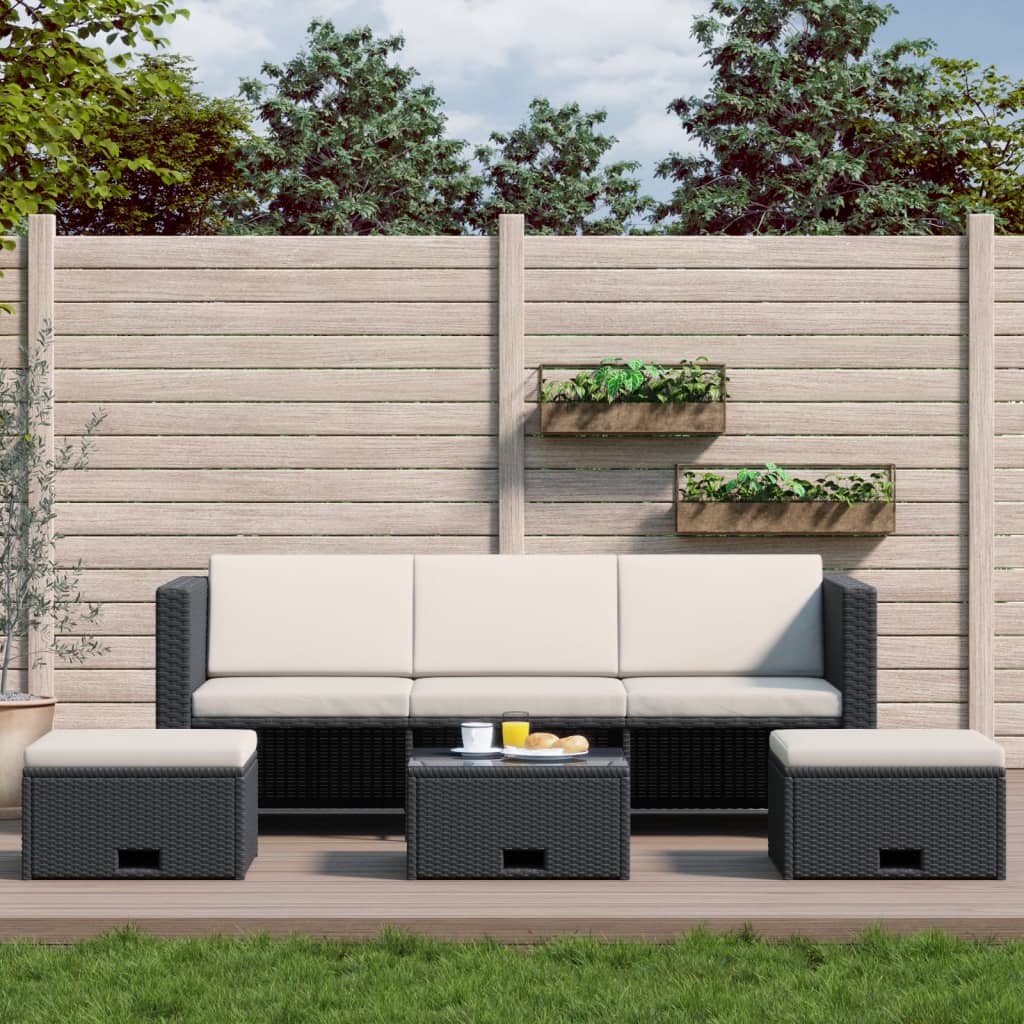 Set Divani da Giardino 4 pz con Cuscini in Polyrattan Nero - homemem39