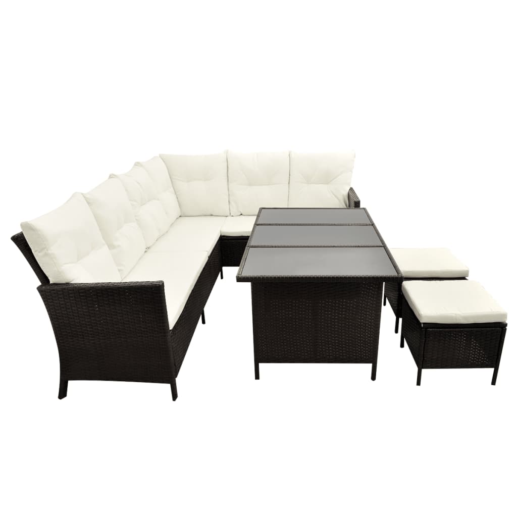 Set Divani da Giardino 4 pz con Cuscini in Polyrattan Marrone - homemem39