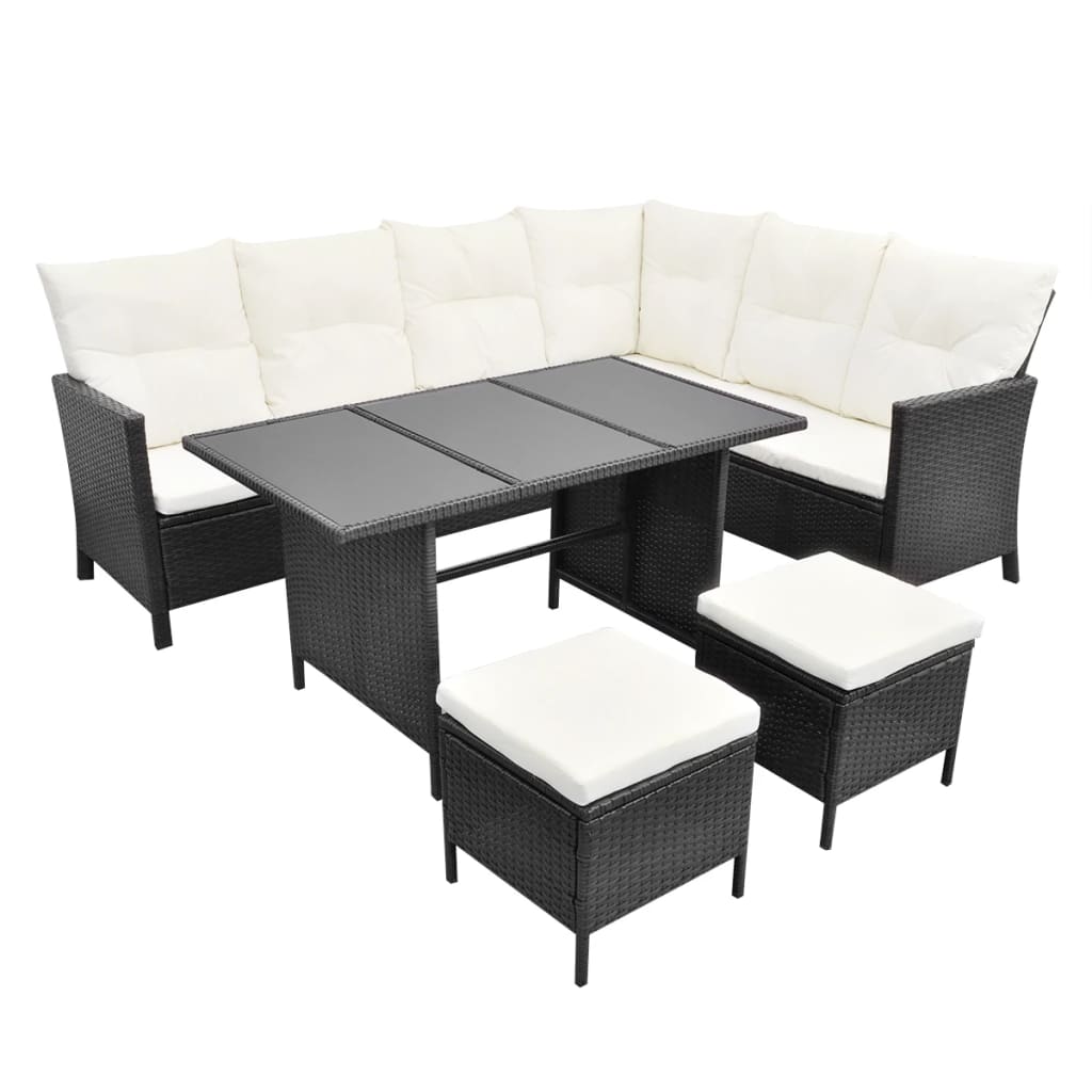 Set Divani da Giardino 4 pz con Cuscini in Polyrattan Nero - homemem39