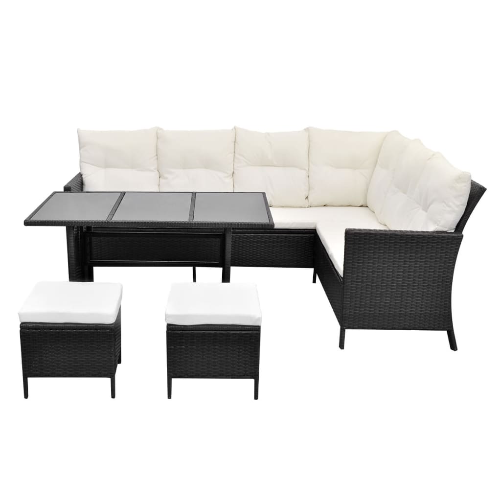 Set Divani da Giardino 4 pz con Cuscini in Polyrattan Nero - homemem39