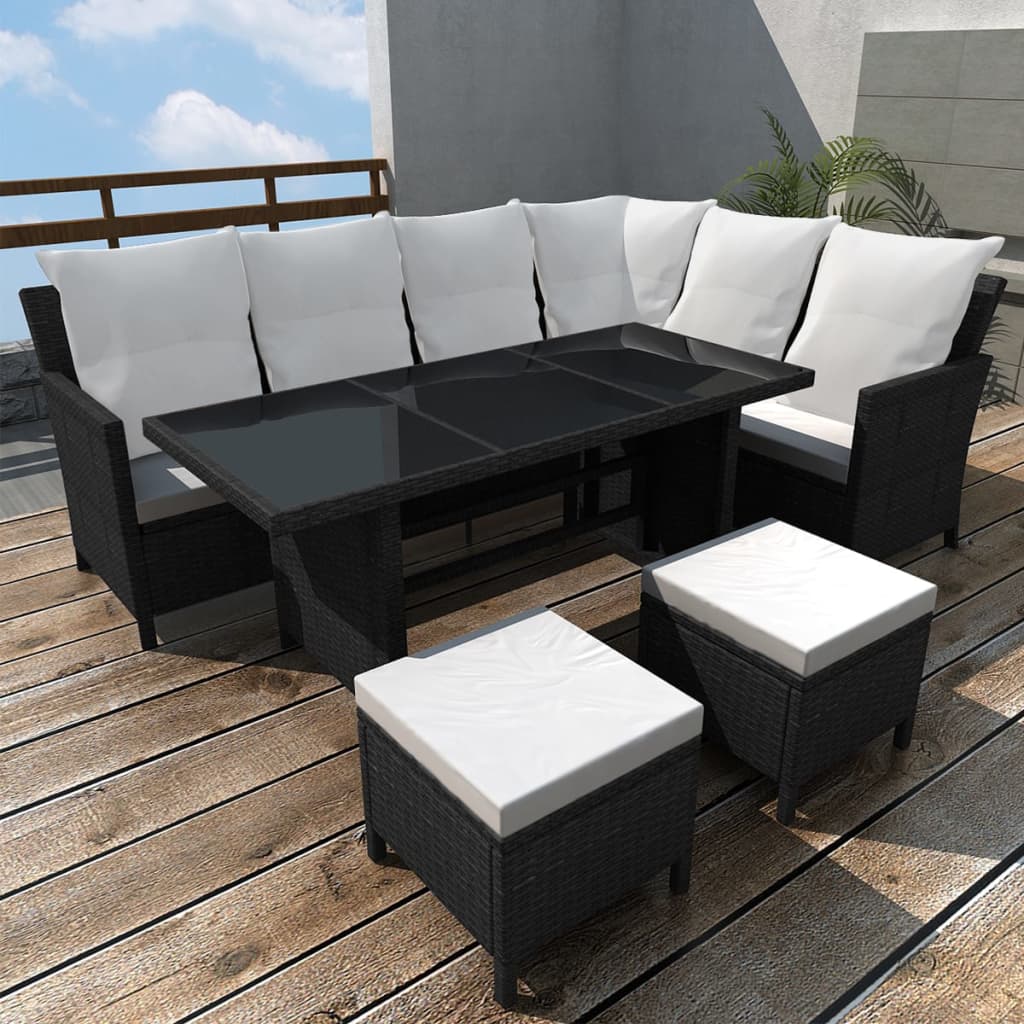 Set Divani da Giardino 4 pz con Cuscini in Polyrattan Nero - homemem39