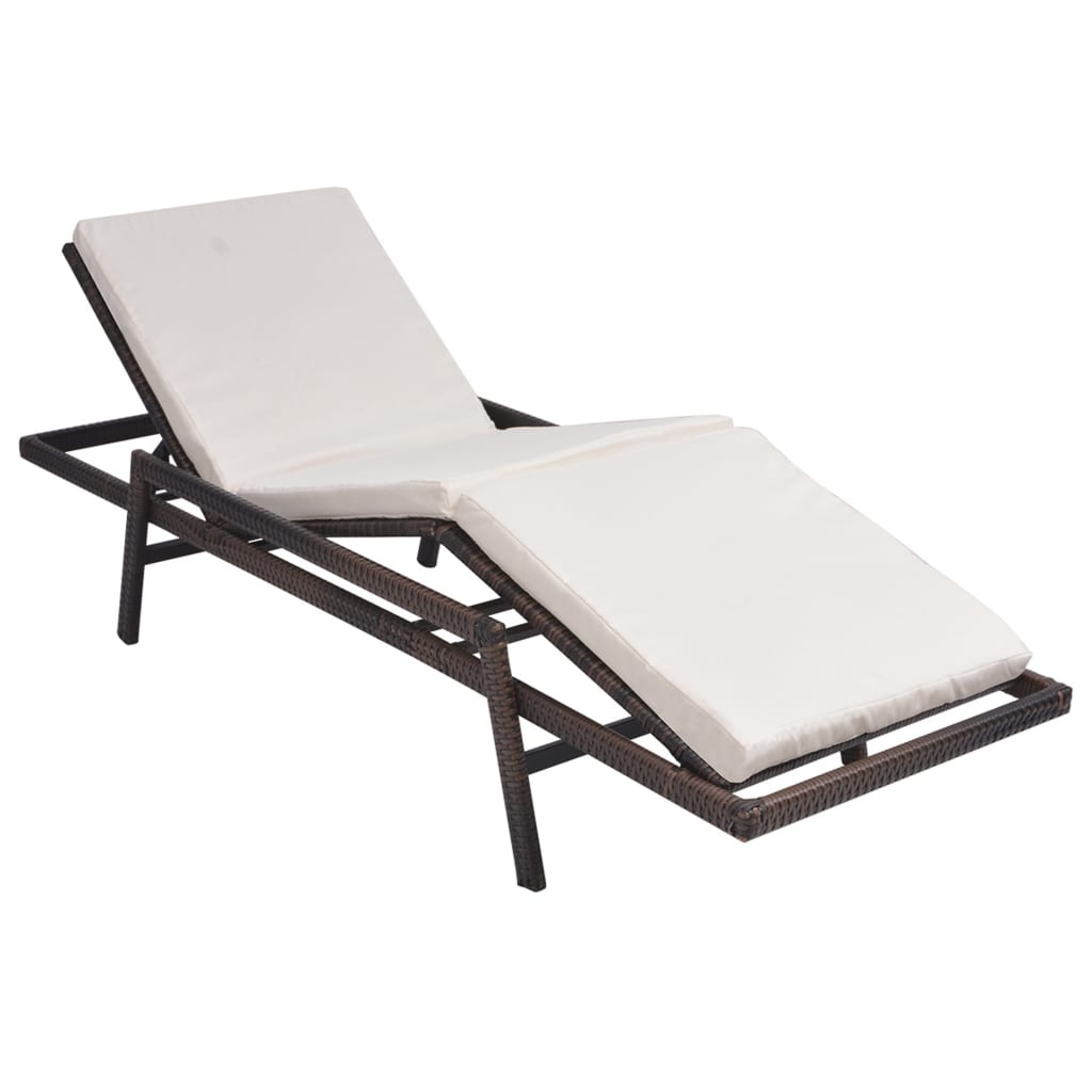Lettino Prendisole con Cuscino in Polyrattan Marrone - homemem39